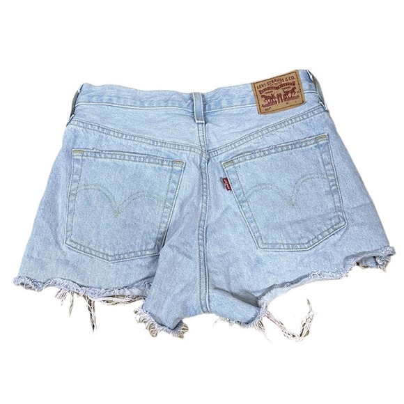 Levi 501 Distressed High Rise Button Fly Denim Jean Shorts Size 27 Pink Distress - Picture 2 of 6